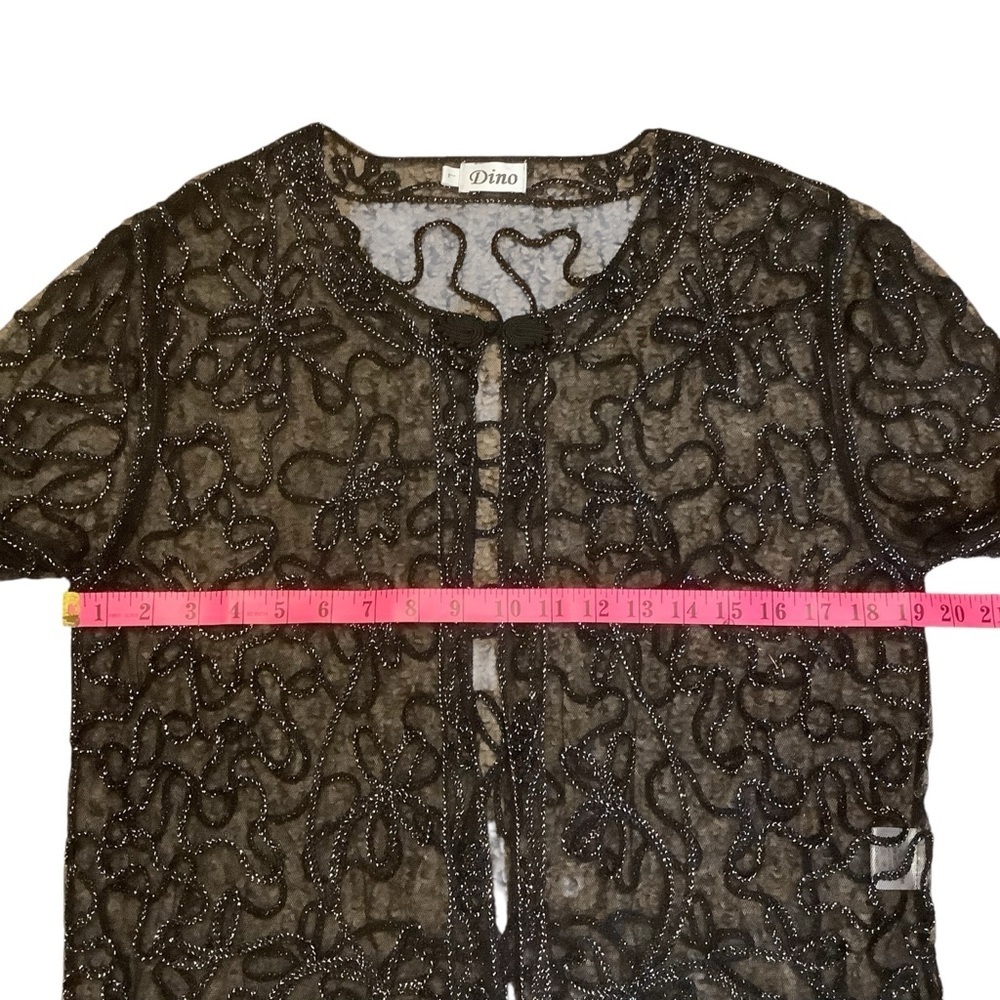 Dino Black Sheer Long Sleeve Blouse With Embossed design / Size L - Picture 10 of 13